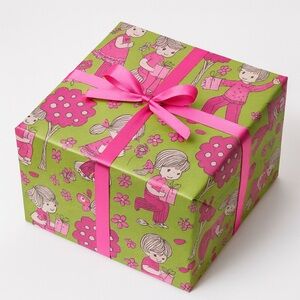 New Vintage 80s Wrapping Paper Pink and Green Kids
